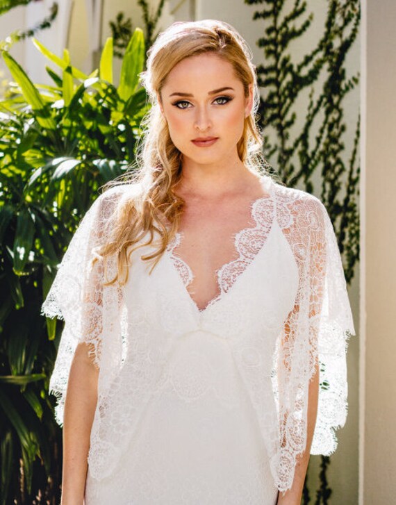 Lace Wedding Dress With Detachable Flutter Sleeves Fit and Flare