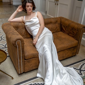 Minimalist Wedding or Reception Dress | Low Back Cowl Neck | Stretch Charmeuse or Crepe | Custom Colors Available