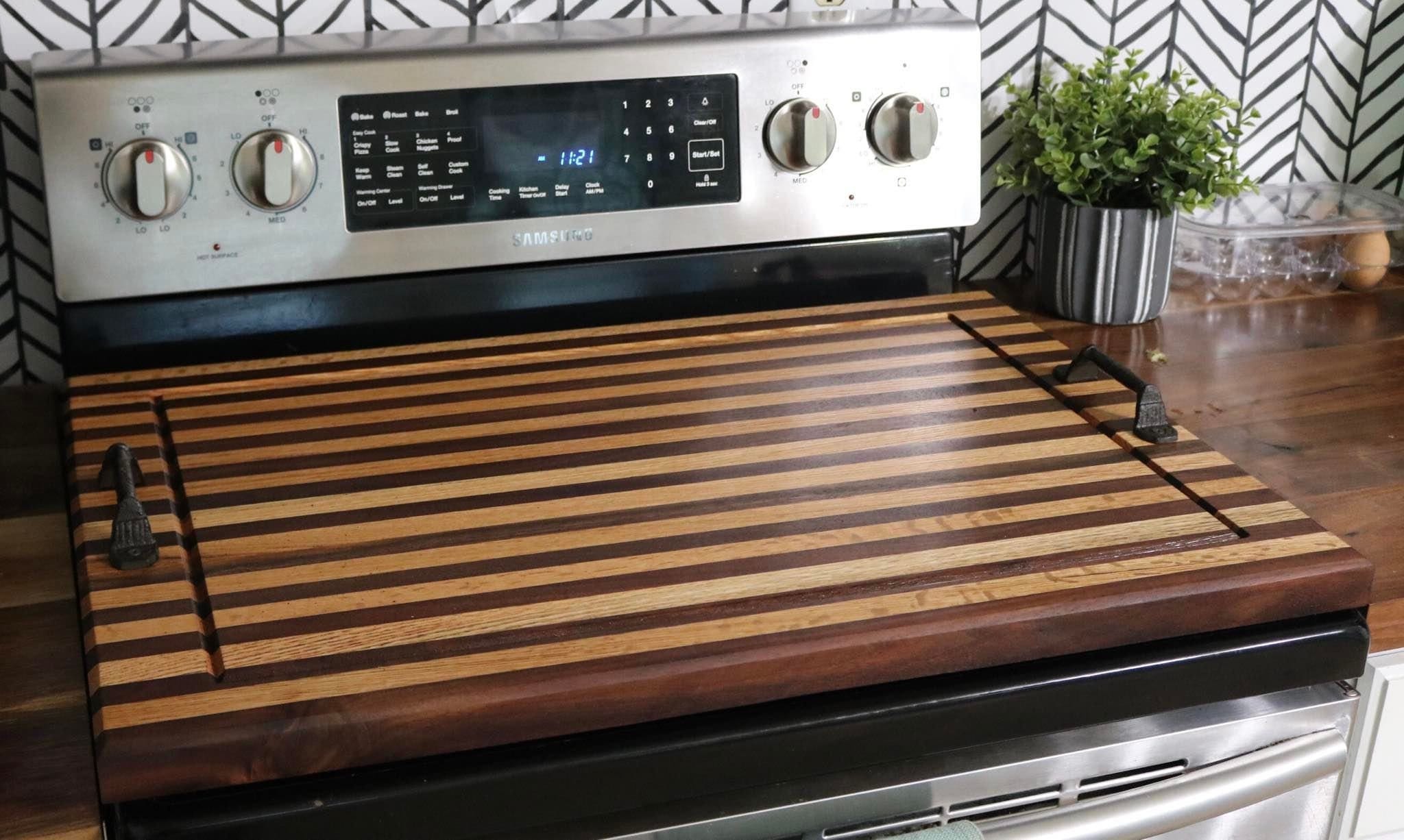 Stove Top Cover Board for Gas Electric Stove, Acacia Wood Noodle Board  Stove Cover Top Cutting Board with Handles, Wooden Stove Burner Cover  Protector