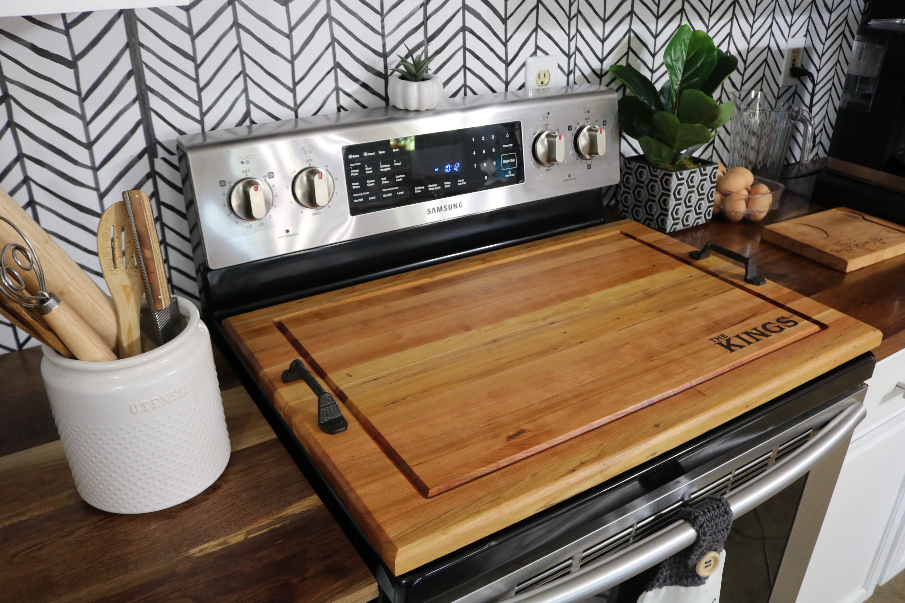Cutting Board Gas Stove Cover, Cherry/oak, Board Butter Included Campbells  Customs 
