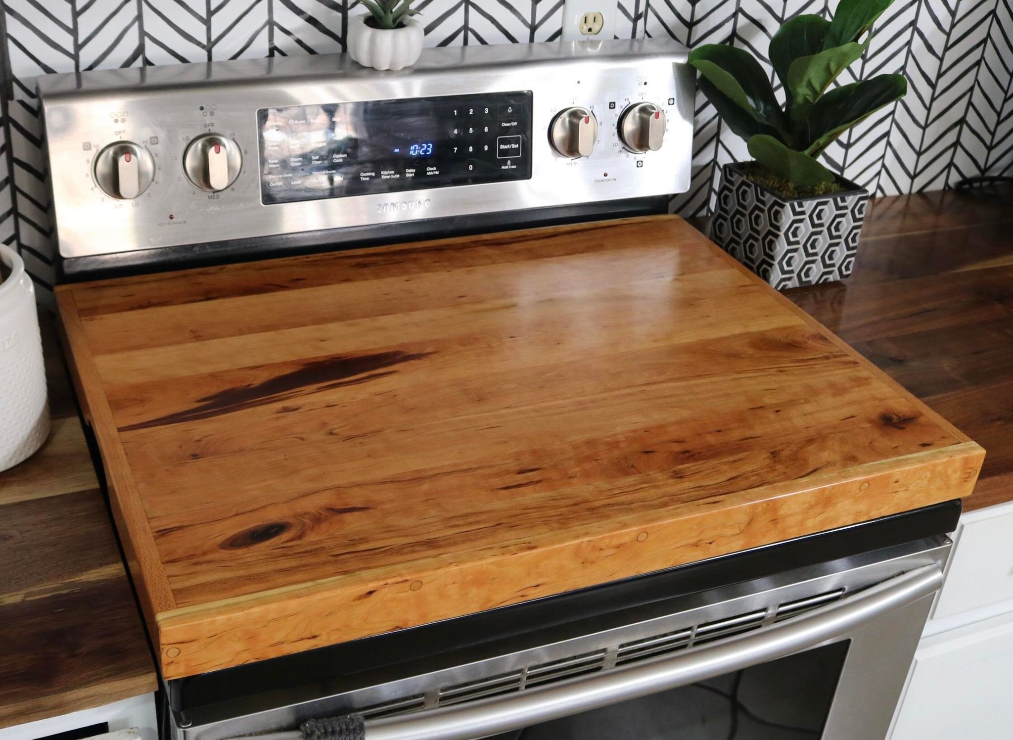 Cutting Board Gas Stove Cover, Cherry/oak, Board Butter Included Campbells  Customs 