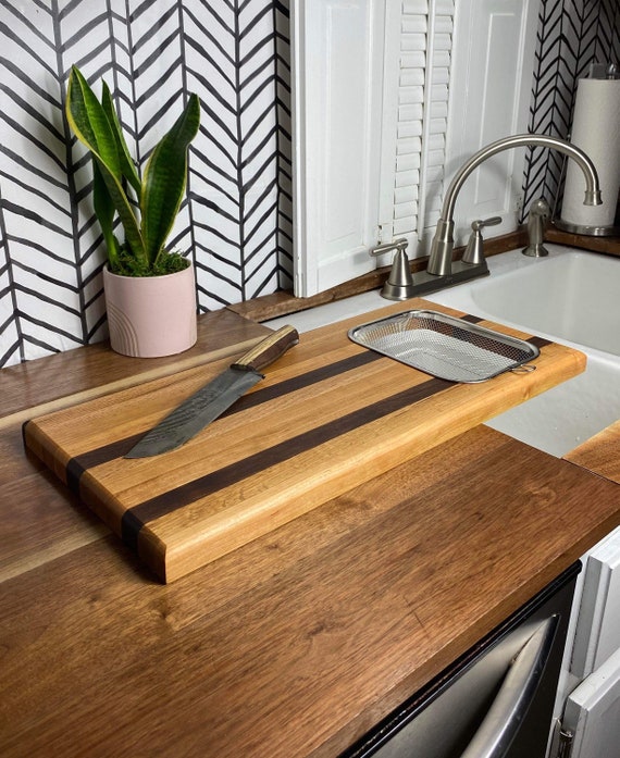 Over The Sink Cutting Board | With Colander | Wood Cutting Board | Wooden  Cutting Board | Edge Grain | Cutting Board With Strainer | Wedding