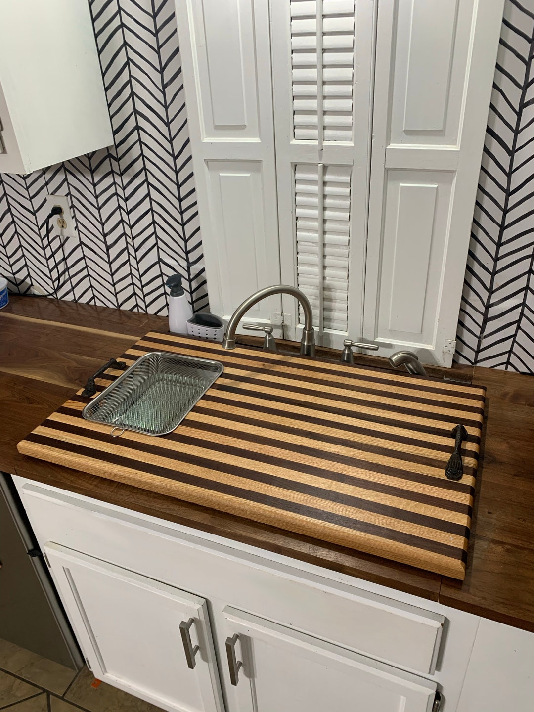 Sink Cover Cutting Board With Strainer Basket Campbells Customs Board
