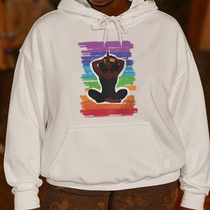 Chakra Yoga Hoodie: Black Woman Meditation Pullover, Unisex Fit