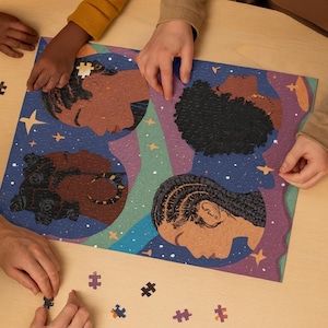 Black Women Hair Puzzle Starry Night Art | 252 - 500 Piece Jigsaw | Afrocentric Gift