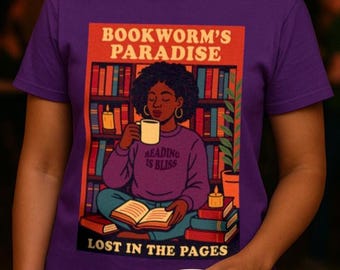 Black Woman Reading Shirt | Cozy Book Lover Tee | Literary Retro Style T-Shirt
