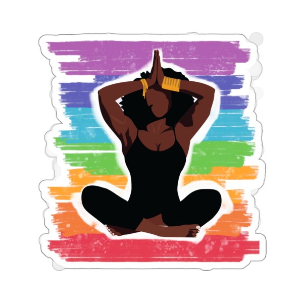 Black Woman Yoga Meditation Sticker 3"x3" Black Girl Zen Calm Chakra Colors Yoga Pose Mindful Body African American Chakra Yoga Sticker Girl