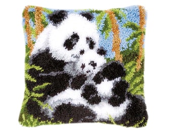 Pillowcase Embroidery Kits Cushion Cover Needlework Crafts for Home Decor Kitten 17X17 Inch Latch Hook Rug Kit