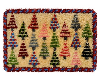 Christmas Tree 11.8 X 17.7 inch DIY Christmas Stockings Latch Hook Kits for Beginners Shaggy Cross Stitch Embroidery Christmas Decoration Bag for Family with Printed Canvas