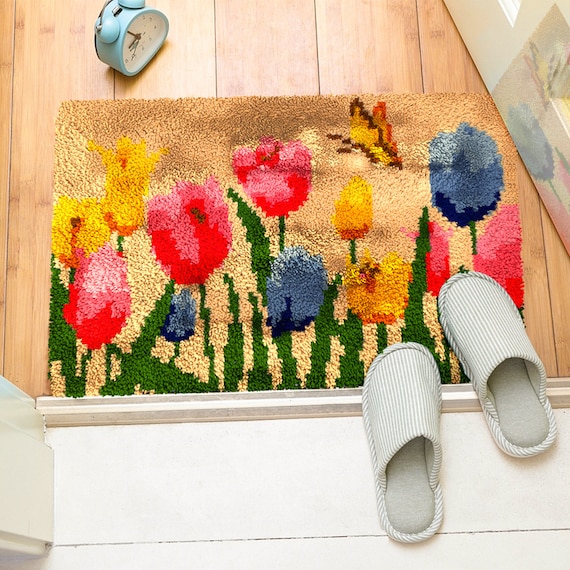 Tulips DIY Latch Hook Kits Rug Embroidery Carpet Set With Crochet  Needlework Crafts Shaggy Latch Hook Kit for Kids Beginners 
