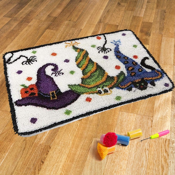 Latch Hook Kits for Adults/Kids Crocheting Rug Pre-Printed Canvas Halloween  Pattern Embroidery Tapestry Needlework Home Decor 20.5 X 15