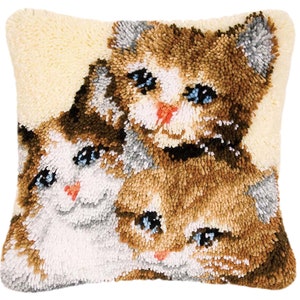 Latch Hook Kits DIY Pillow Cover Cute Kitten Pet Pillowcase Embroidery Needlework Craft for Home Decoration, 16.9 X 16.9 inch