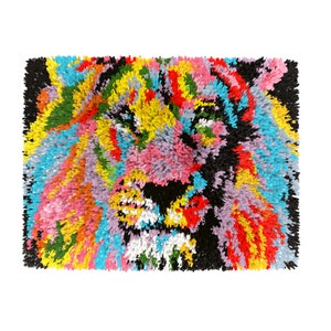 Lion DIY Latch Hook Kits Rug Embroidery Carpet Set Needlework with Crochet Needlework Crafts Shaggy DIY Latch Kits for Adults/Kids