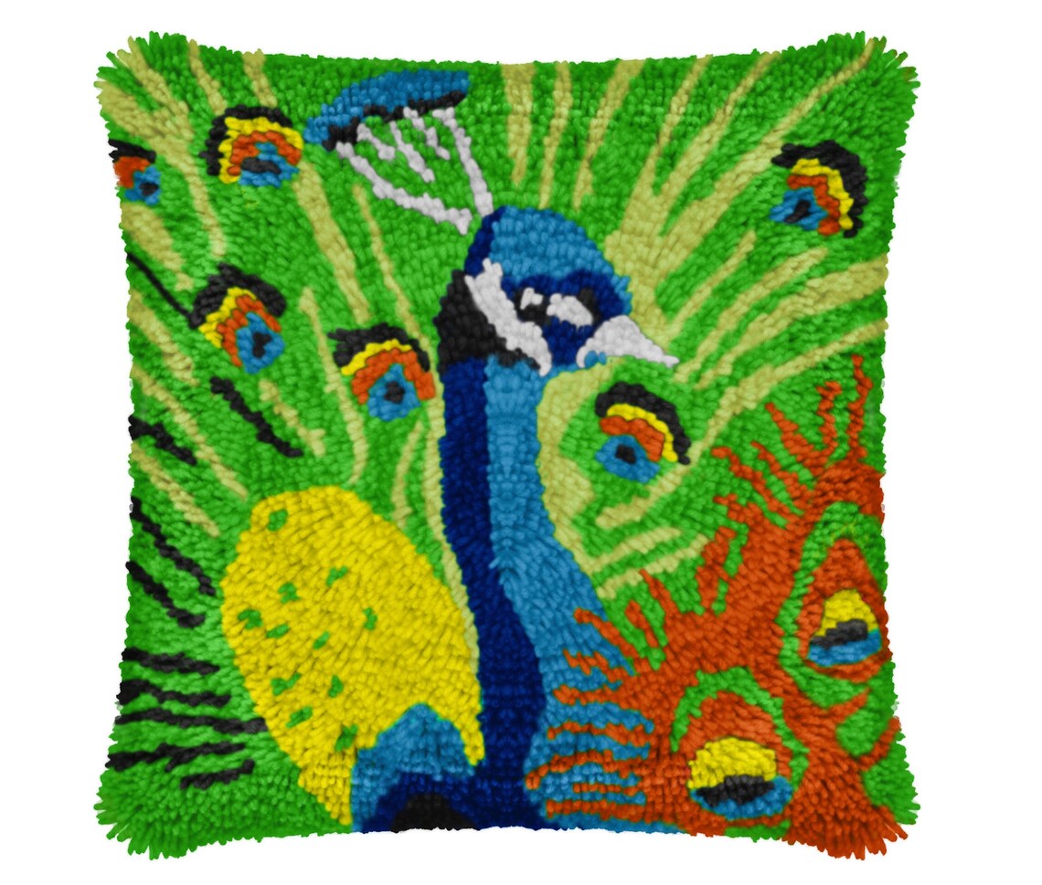 Peacock Latch Hook Kits Pillow Case Embroidery Carpet Set Etsy