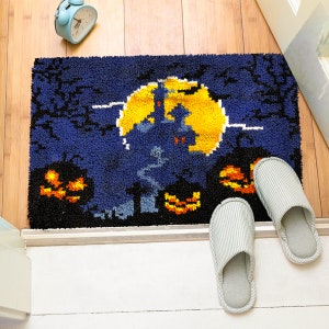 Halloween DIY Latch Hook Kits Rug Embroidery Carpet Set with Crochet Needlework Crafts Shaggy Latch Kits for Adults/Kids Home Decoration