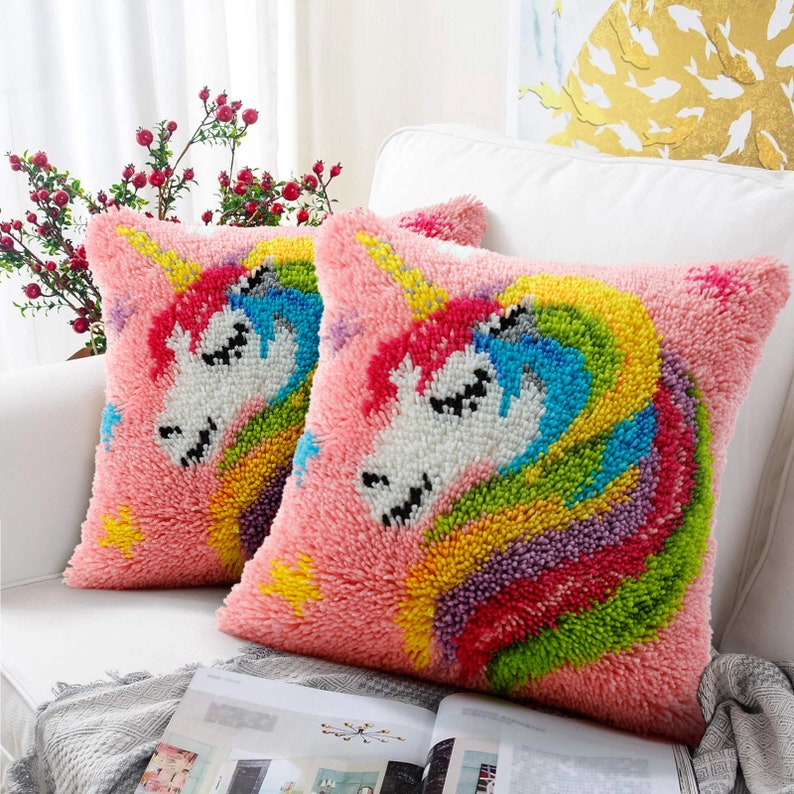 Latch Hook Kits Colorful Unicorn Pillowcase Sew Cute Kids Etsy