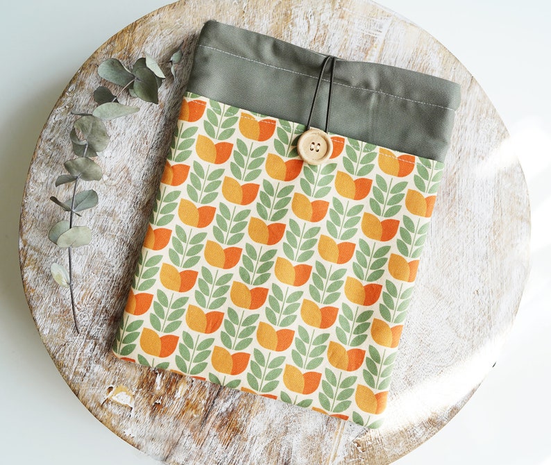 Scandinavian Book Sleeve, Kindle Sleeve, Book Pouch, Padded Book Sleeve with Pocket, Scandi Flower, bohemian, geometric, Scandi image 6