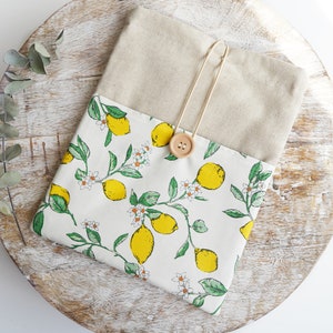 Cute Book Sleeve with Pocket, Kindle Sleeve, Book Pouch, Book Sleeve Lemons, Bookish Gift, Book Lover Gift