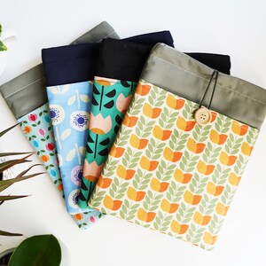 Scandinavian Book Sleeve, Kindle Sleeve, Book Pouch, Padded Book Sleeve with Pocket, Scandi Flower, bohemian, geometric, Scandi image 1