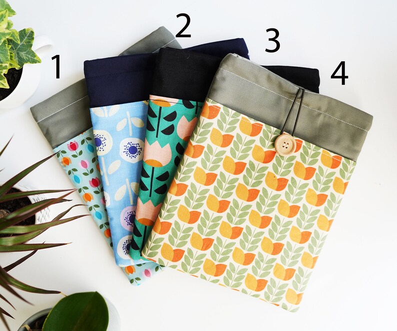 Scandinavian Book Sleeve, Kindle Sleeve, Book Pouch, Padded Book Sleeve with Pocket, Scandi Flower, bohemian, geometric, Scandi image 2