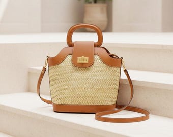 Strohtasche, Strohkorb, Naturtasche, Strandtasche, handgemachte Tasche, Marokko Tasche, marokkanischer Korb, Crossbody Bag, französischer Korb, Sommertasche