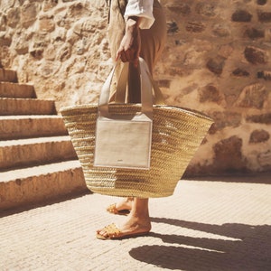 Large Straw Basket Bag, Straw Basket Bag, Straw Basket Bag with Leather, Morocco Straw Bag, Summer Bag, French Basket, Moroccan Basket image 4