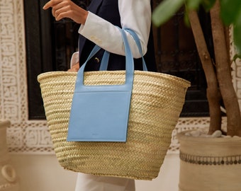 Large Straw Basket Bag, Straw Basket Bag, Straw Basket Bag with Leather, Morocco Straw Bag, Summer Bag, French Basket, Moroccan Basket