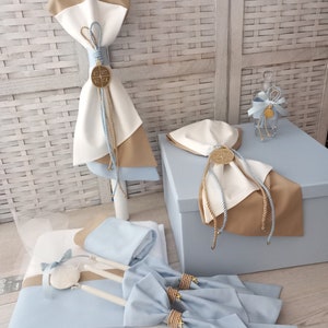 Coffret baptême garçon/Coffret baptême/Coffret souvenir baptême/Bougies baptême/Lambatha/Coffret Ladopana/Baptême/Baptême grec