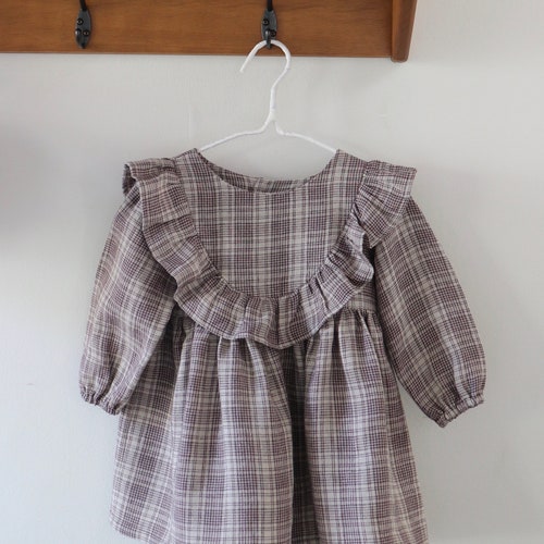 Luxury Girls flutter/ruffle good check print linen dress