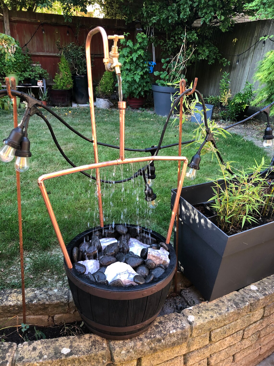 Copper pipe/ tap water fountain barrel with stones handmade Etsy