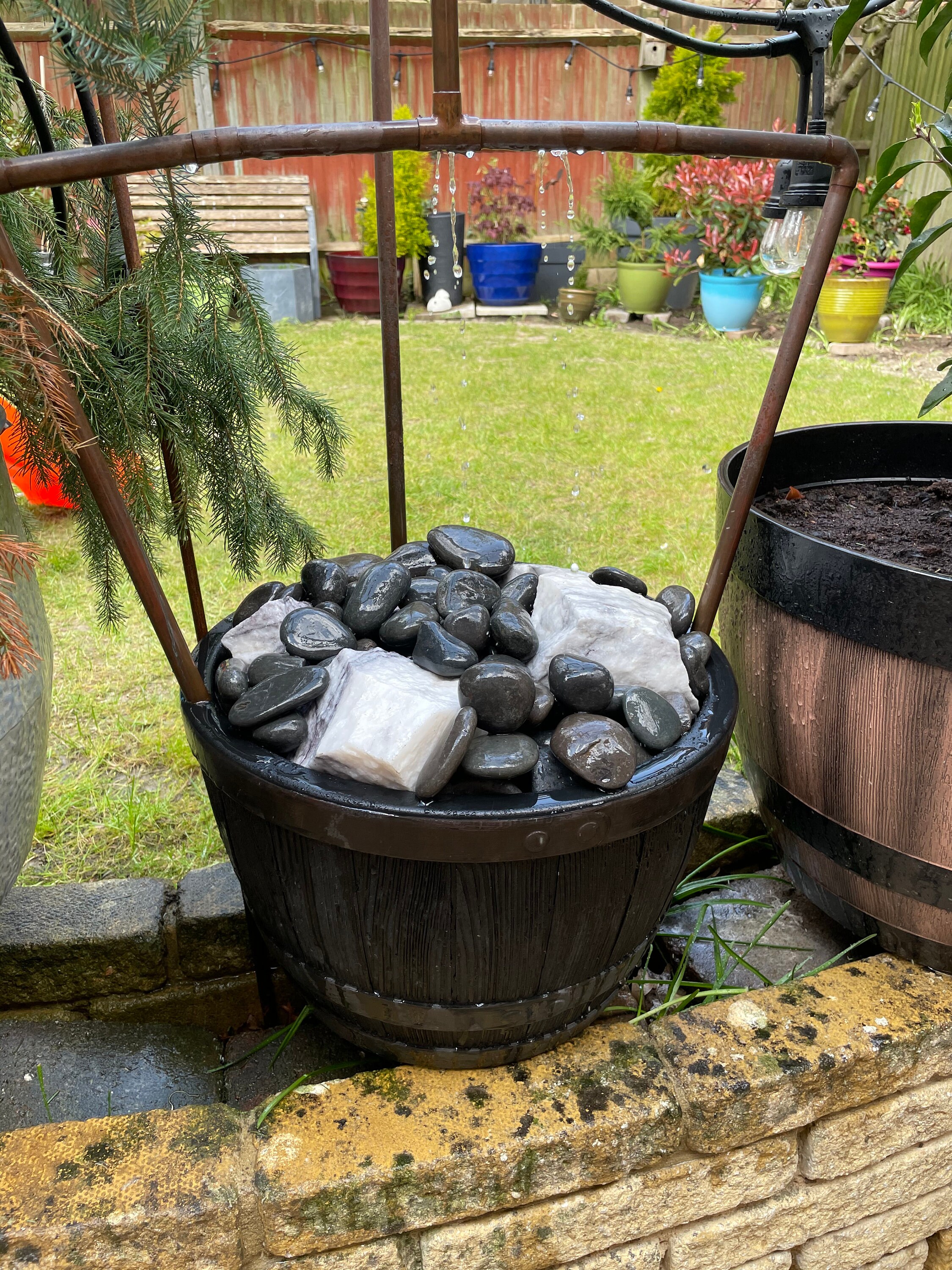 Copper pipe/ tap water fountain barrel with stones handmade Etsy