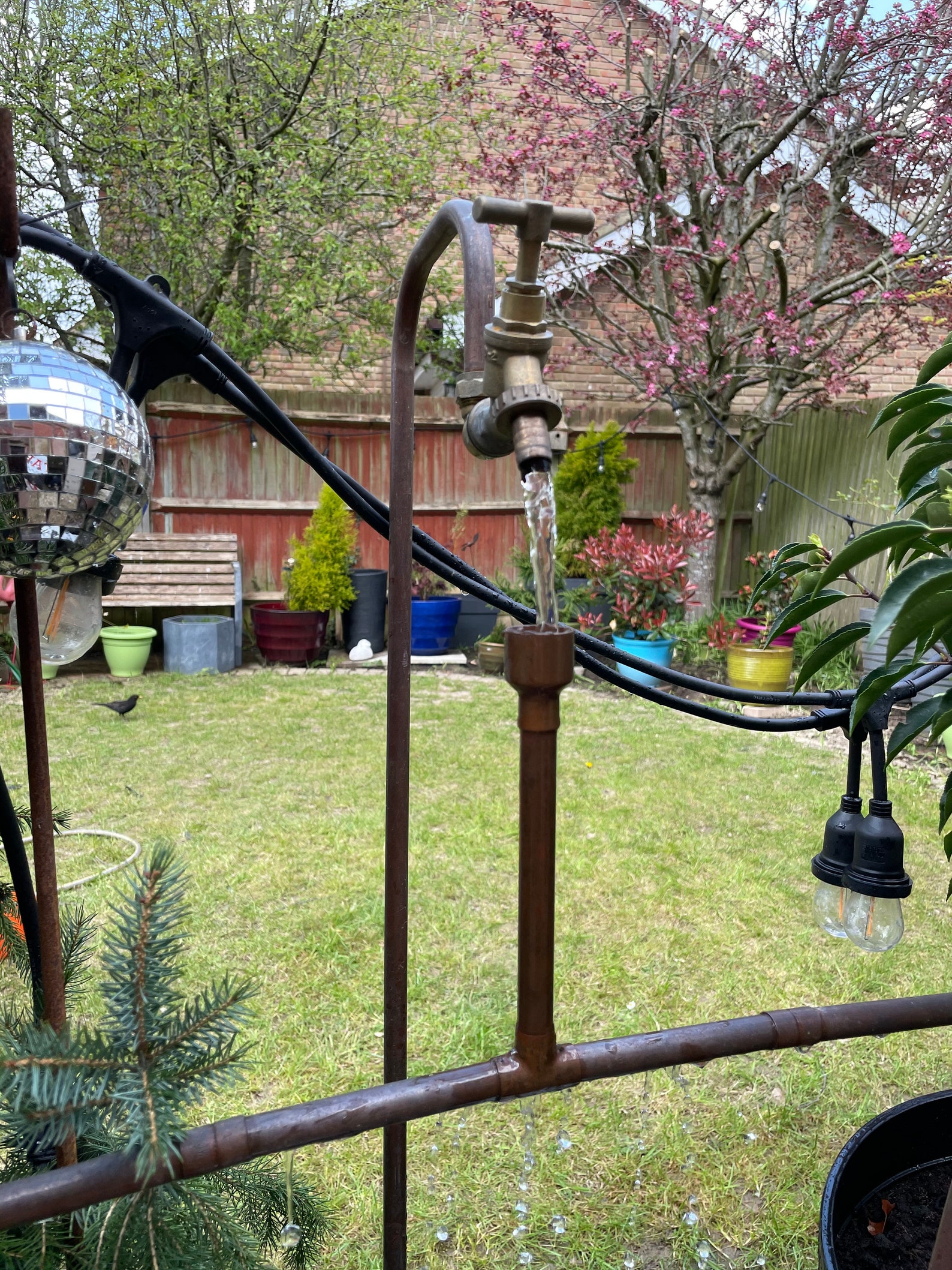 Copper pipe/ tap water fountain barrel with stones handmade Etsy