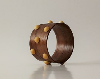 Polka Dots Wooden Bangle ALEA / Handmade Bracelet In Walnut Wood  / Unique Wooden Jewelry /