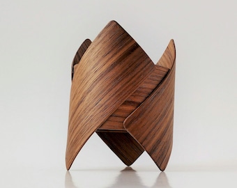 Contemporary Wooden Bracelet POEPOE / Statement Bangle in Walnut Wood / Handmade Bracelet for Humans / Art Jewelry /