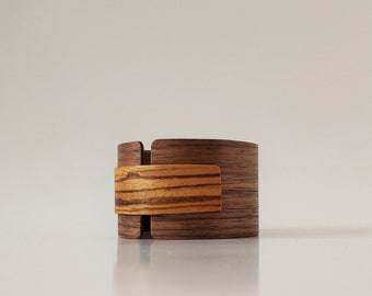 Cuff Bracelet QIN / Walnut + Zebrawood Wood Bangle/ Handmade Natural Jewelry / Wooden Bracelet /Unique Eco Gift / Sustainable Jewelry /