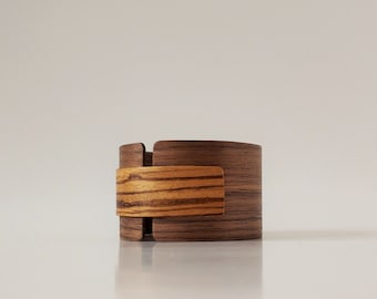 Cuff Bracelet QIN / Walnut + Zebrawood Wood Bangle/ Handmade Natural Jewelry / Wooden Bracelet /Unique Eco Gift / Sustainable Jewelry /