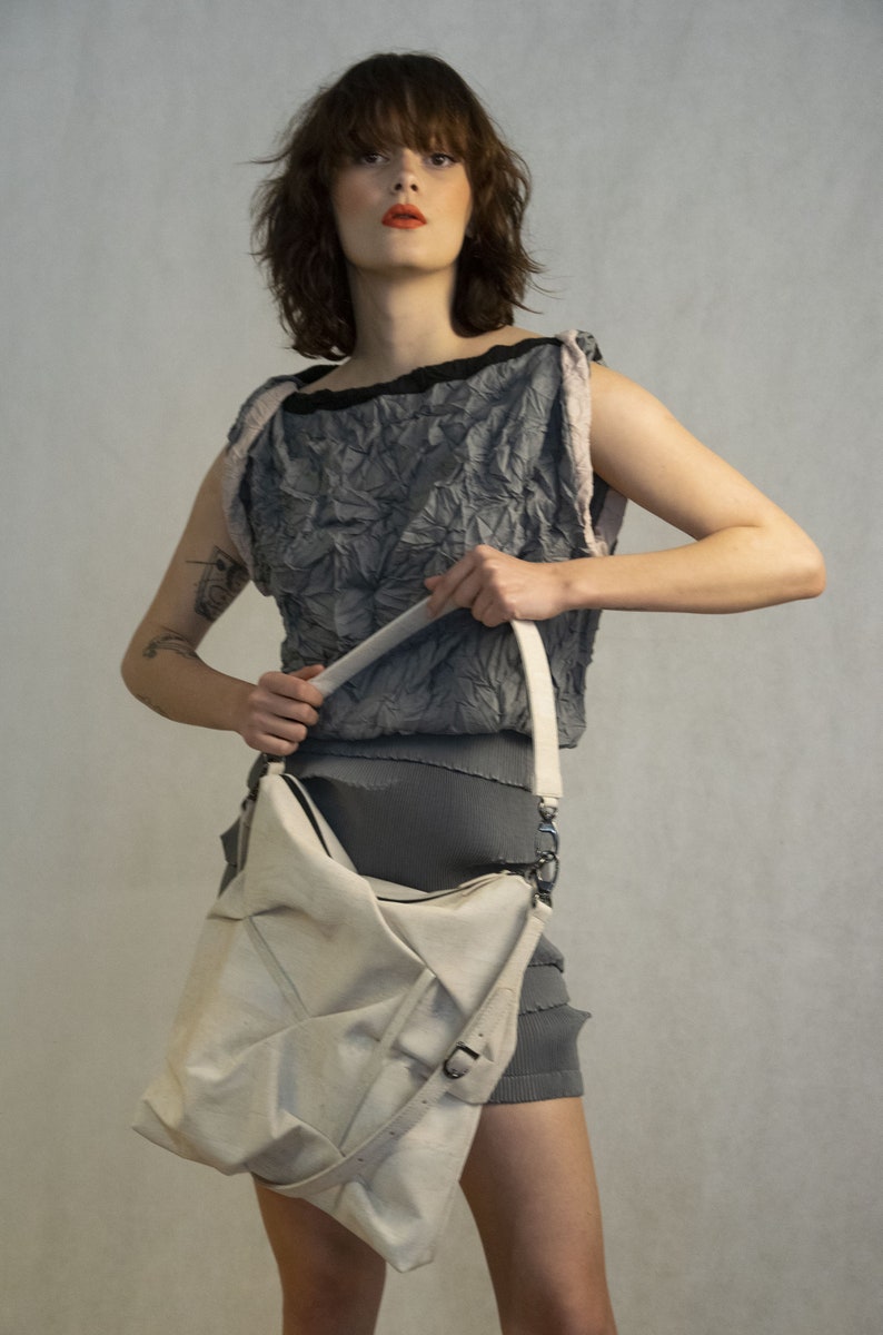 Cork Bag Pompous White/Vegan Tote Bag/ Eco Friendly Handbag/ Natural Women Purse/Sustainable Hobo Bag/Vegan Gift image 8
