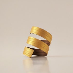 Gold Painted Wood Bracelet ANUANUA / Coiled Bangle Bracelet /Spiral Wooden Bracelet / Handmade Natural Jewelry / image 3