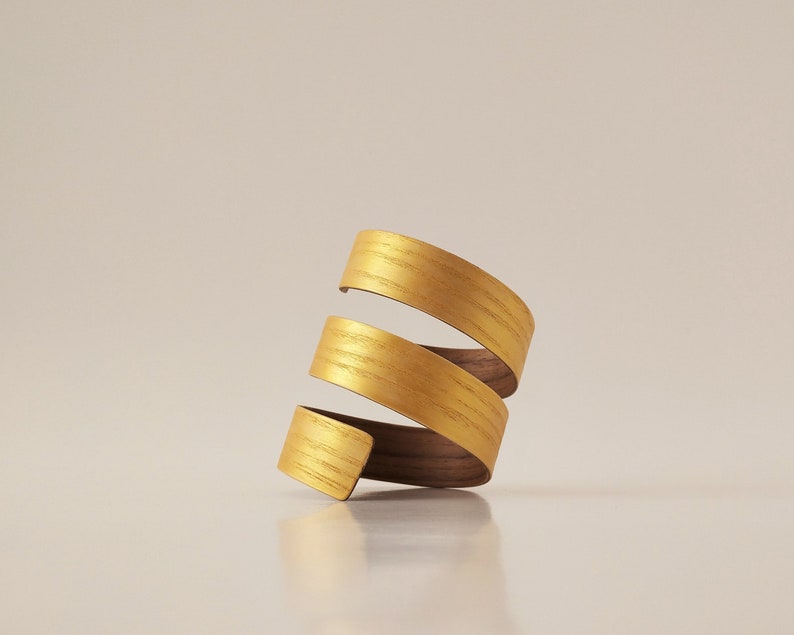 Gold Painted Wood Bracelet ANUANUA / Coiled Bangle Bracelet /Spiral Wooden Bracelet / Handmade Natural Jewelry / image 3