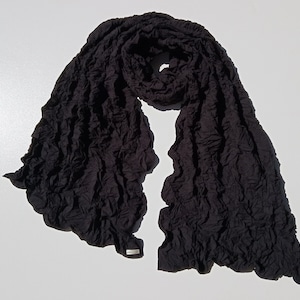 Sculptural Scarf MOMI / Sustainable Crushed Scarf / Pleated Long Scarf / Vegan Shawl / Unique Eco Gift / Summer Scarf / Designer Scarf / Black