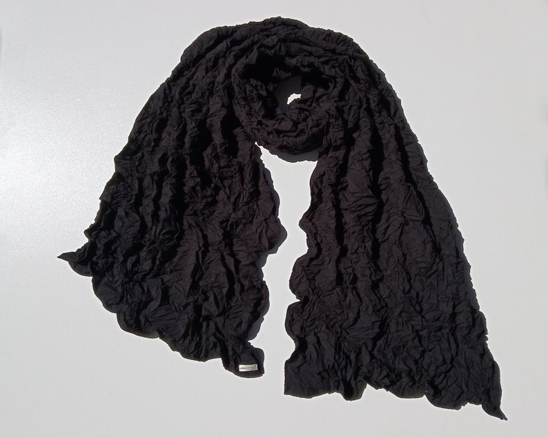 Sculptural Scarf MOMI / Sustainable Crushed Scarf / Pleated Long Scarf / Vegan Shawl / Unique Eco Gift / Summer Scarf / Designer Scarf / Black