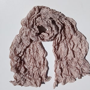 Sculptural Scarf MOMI / Sustainable Crushed Scarf / Pleated Long Scarf / Vegan Shawl / Unique Eco Gift / Summer Scarf / Designer Scarf / Nude