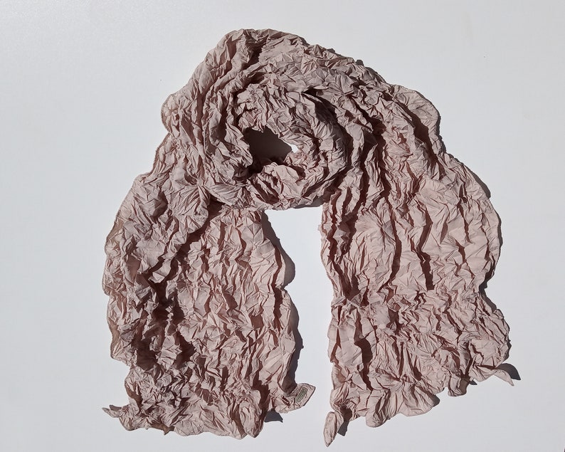 Sculptural Scarf MOMI / Sustainable Crushed Scarf / Pleated Long Scarf / Vegan Shawl / Unique Eco Gift / Summer Scarf / Designer Scarf / Nude