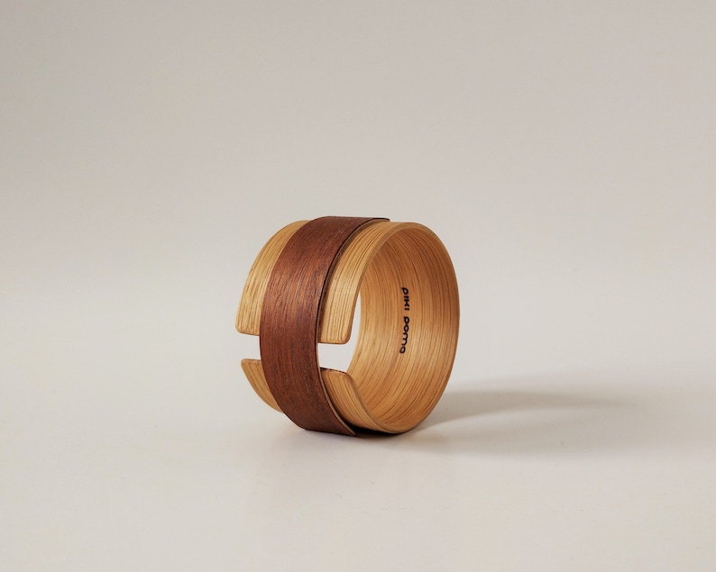 Cuff Bracelet QIN / Oak Mahogany Wood Bangle / Handmade Natural Jewelry / Wooden Bracelet / Unique Eco Gift / Sustainable Jewelry / image 1