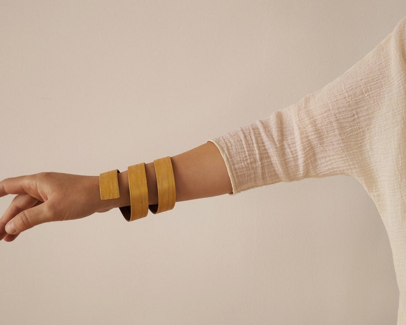Gold Painted Wood Bracelet ANUANUA / Coiled Bangle Bracelet /Spiral Wooden Bracelet / Handmade Natural Jewelry / image 10