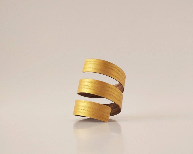 Gold Painted Wood Bracelet ANUANUA / Coiled Bangle Bracelet /Spiral Wooden Bracelet / Handmade Natural Jewelry / image 2