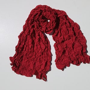 Sculptural Scarf MOMI / Sustainable Crushed Scarf / Pleated Long Scarf / Vegan Shawl / Unique Eco Gift / Summer Scarf / Designer Scarf / Red