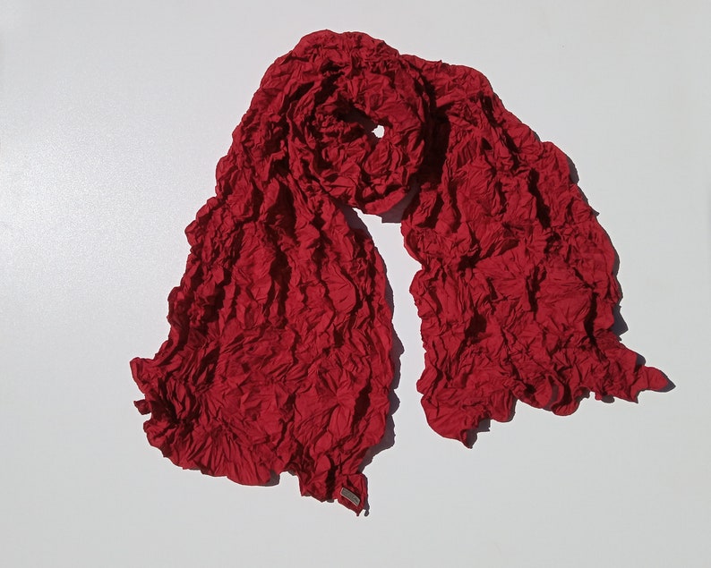 Sculptural Scarf MOMI / Sustainable Crushed Scarf / Pleated Long Scarf / Vegan Shawl / Unique Eco Gift / Summer Scarf / Designer Scarf / Red
