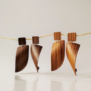 Oversized Wood Earrings EDERRA / Lightweight Dangle Earrings / Handmade Natural Jewelry /