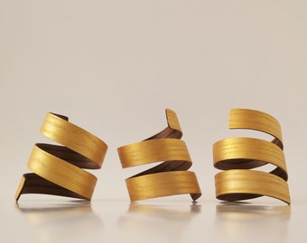 Gold Painted Wood Bracelet ANUANUA / Coiled Bangle Bracelet /Spiral Wooden Bracelet / Handmade Natural Jewelry /
